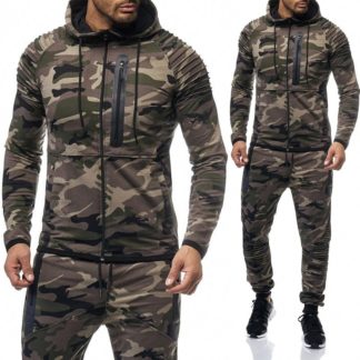 Men's North Play Camo Print Zip Through Hooded Jog Suit Tracksuit Camouflage 